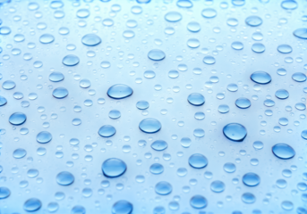 Numerous clear water droplets scattered across a light blue surface, creating a textured pattern isolated on transparent background