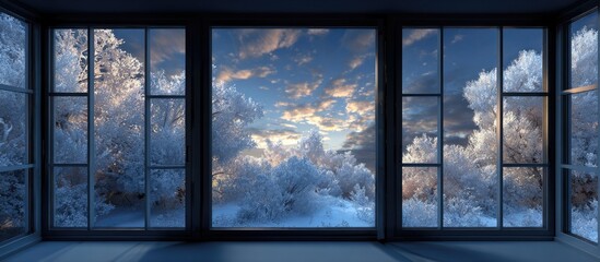 Winter wonderland view through a bay window