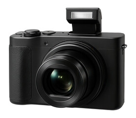 Point-and-shoot digital camera with built-in zoom lens and flash