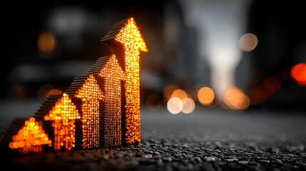 Upward trending stock market graph with glowing orange arrow on dark background, symbolizing B2B industry growth, positive sales trends, and business innovation.