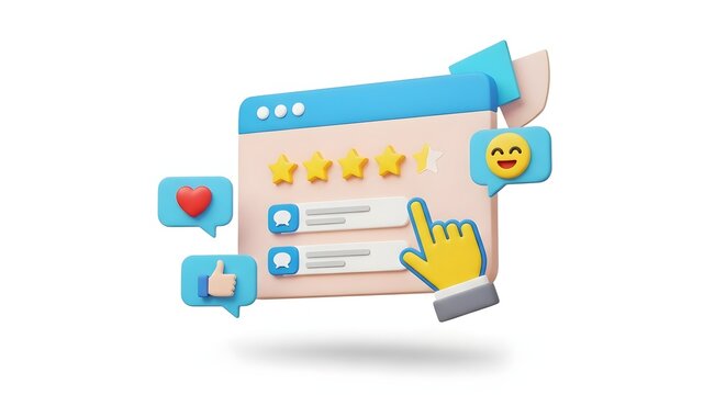 3d illustration of a digital interface with social media icons and a cursor interacting with content