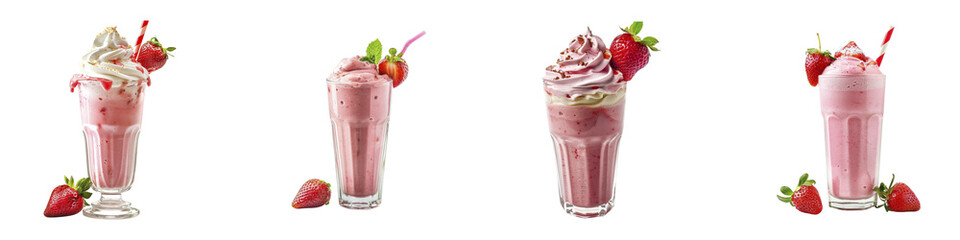 Strawberry Milkshakes with Different Toppings on a Ready to Serve