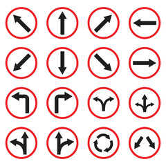Traffic Signs Collection Directional Arrows in Red Circles