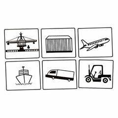 Illustration of various transportation methods isolated on white background