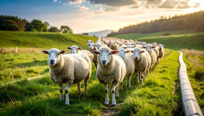 Fototapeta premium Sheep flock in a grassy field