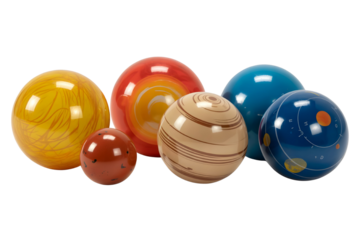 Glossy planet globes for kids learning on transparent background 