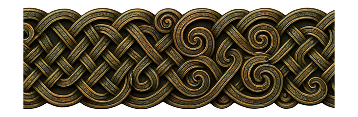 Celtic knot border with interwoven loops and spirals