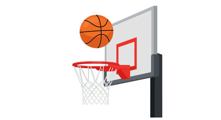 A Dynamic Depiction of a Basketball Approaching the Hoop in a Cartoonish Style
