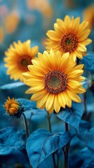 Obraz premium Sunflowers Blooming Brightly in a Field During a Sunny Afternoon.