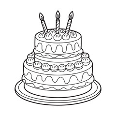 Sweet Three-Tier Wedding Cake with Icing and Topper - Kids' Fun Coloring Art