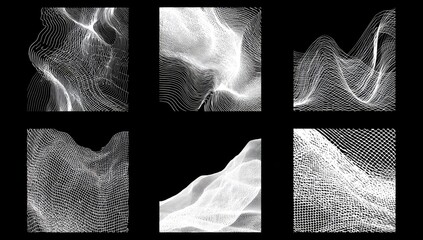 Abstract, grayscale, digital, mesh, network, design elements. 