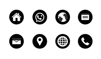 Set of black circular icons representing various online services