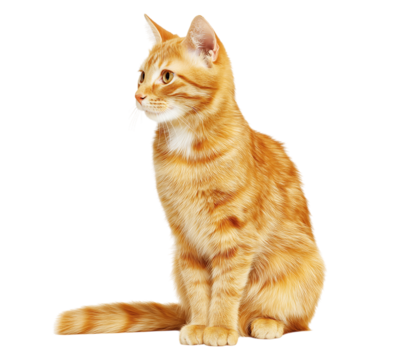 Adorable Ginger Tabby Cat Sitting isolated on a transparent background
