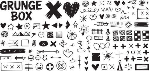 Obraz premium sketchy grunge symbols and doodles ai eps png bundle for retro artistic graphic design