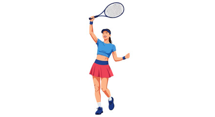 Triumphant tennis player celebrating victory with racket held aloft in glee