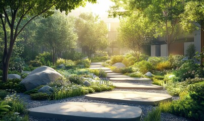 Fototapeta premium Sustainable urban gardening project concept, featuring green spaces and local food production. The image showcases the significance of integrating nature into urban environments, Generative AI