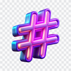 3D Neon Glow Hash Button | Social Media, Hashtag Symbol & Trending Icon