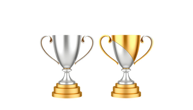 Trophies Gold and Silver Awards on Transparent Background
