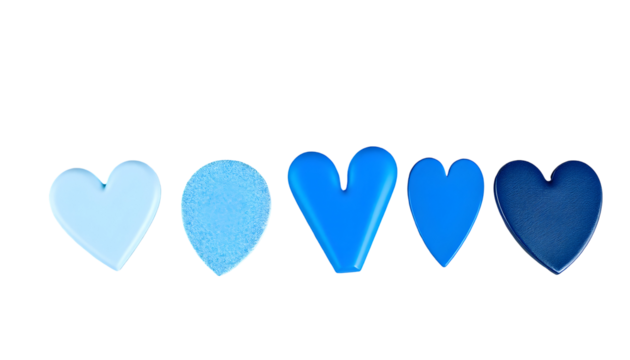 Five Blue Hearts in Different Shades