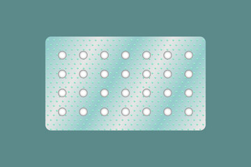 Pills in a blister pack illustration on a blue background.