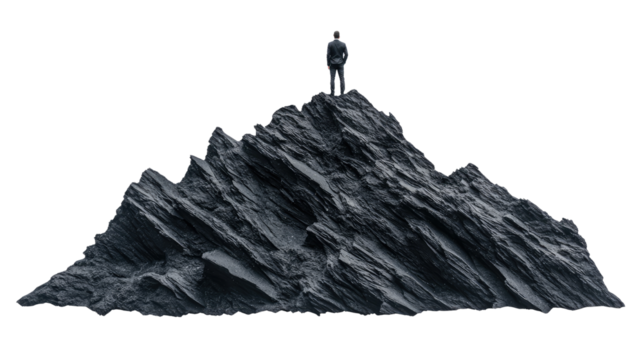 Businessman standing on top of a mountain peak - Powered by Adobe