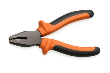 Obraz premium Combination pliers with orange and black handles isolated on a transparent background, ideal for cutting and gripping