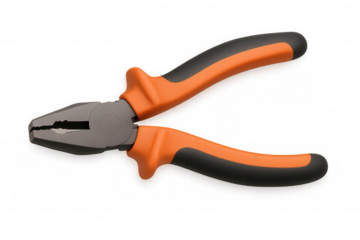 Combination pliers with orange and black handles isolated on a transparent background, ideal for cutting and gripping