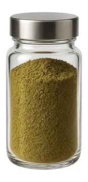 Ground goldenseal leaf in a clear spice jar