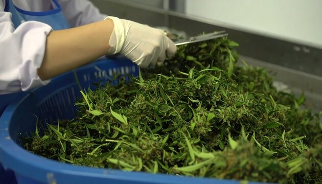 Close-up of processing cannabis
