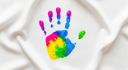 Colored Handprint on White Cloth
