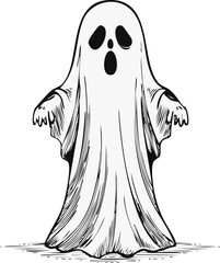 Creepy Tall Ghost Standing with Long Sheet