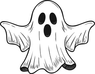 Funny Sad Ghost with Round Eyes Drawing