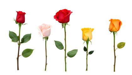 Obraz premium Five vibrant roses on stems against a transparent backdrop