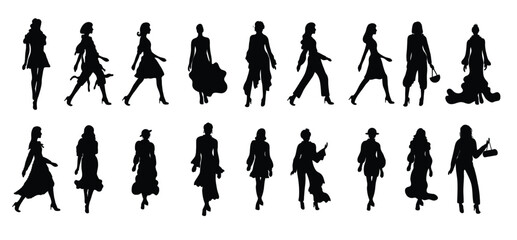 collection of silhouette illustrations of fashion models 