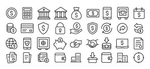 diverse banking and finance icons illustration offering