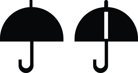 Umbrella icon set.Protection parasol symbol. Vector illustration isolated on white background. Folded parasol, open umbrella for rainy weather or sunshade.Umbrella different style icon set © IR Vector Gallery