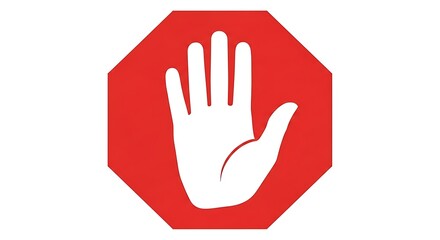Obraz premium Red stop sign with white open hand symbol for warning or prohibition