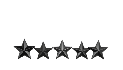 Five black stars rating on transparent backdrop