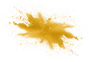Vibrant gold powder explosion and dust splash, isolated on transparent background