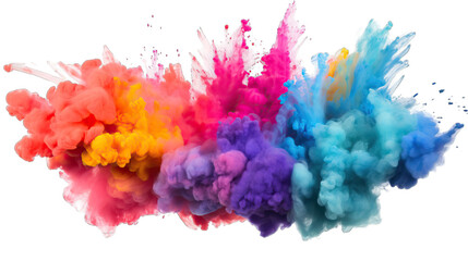 Rainbow Colored Powder Puff Explosion on Transparent Background