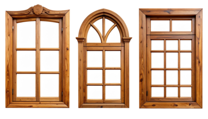  Set of Wooden Windows in Different Shapes, Transparent PNG