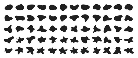 Random abstract liquid organic black irregular blotch shapes flat style design fluid vector illustration set