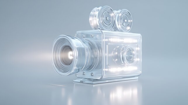 A modern transparent camera emitting light, showcasing innovative design and creativity.