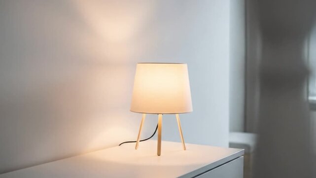 Modern Bedside Lamp Radiating Warm Light in a Minimalist Bedroom