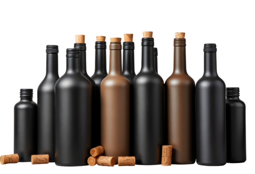 Elegant Wine Bottles A Collection of Dark Glass and Corks