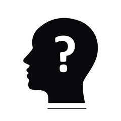 human head silhouette with question mark symbolizing confusion, thinking and problem solving.