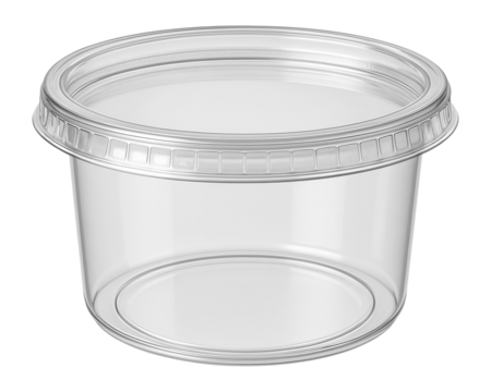 Plastic deli container with snap-on lid, round and clear