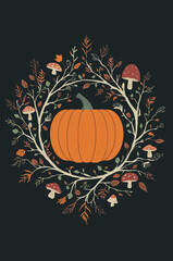  Botanical Halloween Greeting Card with Pumpkin and Foliage