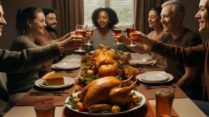 Thanksgiving Dinner Toast with Friends - Powered by Adobe