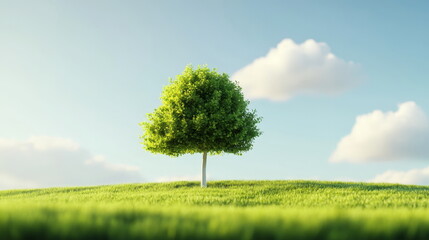 Obraz premium A green tree with a white trunk stands on the grassland